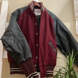 True Vintage Oversized Red and Black Letterman/Motorcycle Genuine Leather Jacket